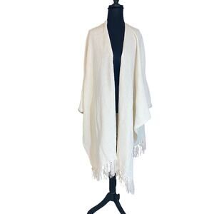 Vintage Sideeffects White Fringe Kimono Shawl Wrap Boho Acrylic Hong Kong